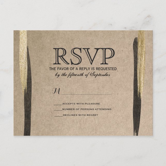 Elegant Faux Gold & Black Paint Strokes Invitation Postcard (Front)
