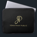 Elegant Faux Gold & Black Typography Monogram Laptop Sleeve<br><div class="desc">Modern Elegant Faux Gold Typography Monogram Template Black Electronics Bag / Tablet & Laptop Cases / Neoprene Laptop Sleeve 15 inch.</div>