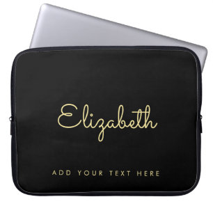 Elegant Faux Gold & Black Typography Name Template Laptop Sleeve