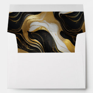 Elegant Faux Gold, Black & White Marbled Wedding Envelope