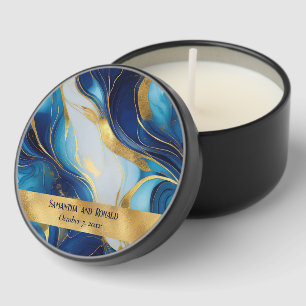 Elegant Faux Gold, Blue and White Marbled Wedding Mini Candle Favors