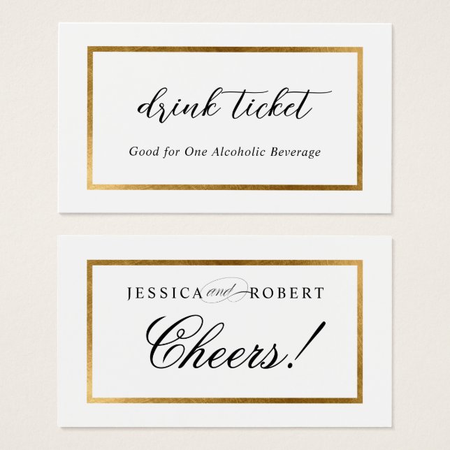 Elegant Faux Gold Border Drink Ticket (Front & Back)