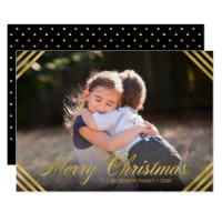 Elegant Faux Gold Borders Merry Christmas Photo Card