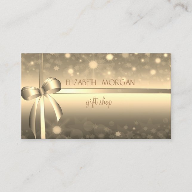 Elegant Faux Gold Bow Business Card (Front)