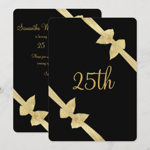 Elegant Faux Gold Bows 25th Birthday Invitation
