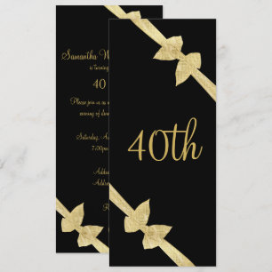Elegant Faux Gold Bows 40th Birthday Invitation