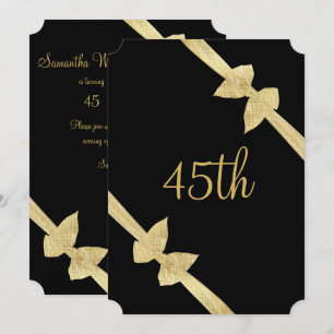 Elegant Faux Gold Bows 45th Birthday Invitation