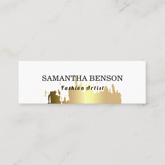 Elegant Faux Gold  Brushed Vertical Mini Business Card (Front)