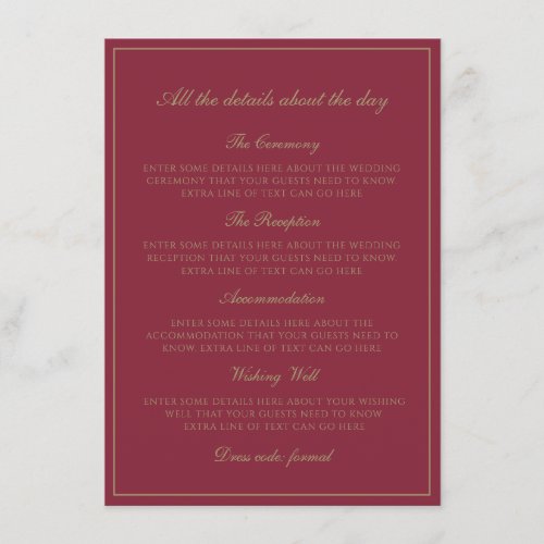 Elegant Faux Gold Burgundy Monogram Details Enclosure Card