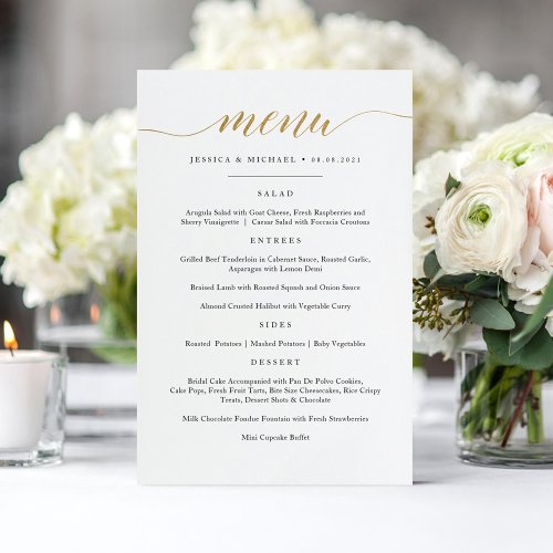 Elegant Faux Gold Calligraphy Menu Card