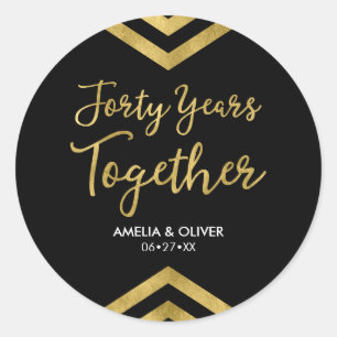 Elegant Faux Gold Chevron 40th Wedding Anniversary Classic Round Sticker