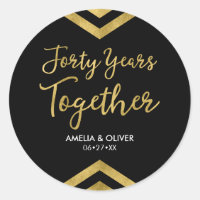 Elegant Faux Gold Chevron 40th Wedding Anniversary Classic Round Sticker