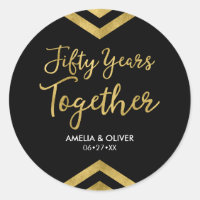 Elegant Faux Gold Chevron 50th Wedding Anniversary Classic Round Sticker