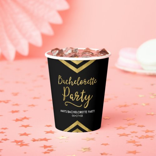 Elegant Faux Gold Chevron Bachelorette Party Paper Cups