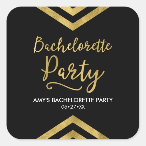Elegant Faux Gold Chevron Bachelorette Party Square Sticker
