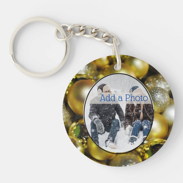 Elegant Faux Gold Christmas Family Photo Frame Keychain (Front)