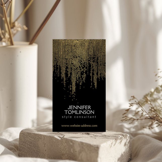 Elegant Faux Gold Confetti Dots Pattern Black Business Card (Creator Uploaded)