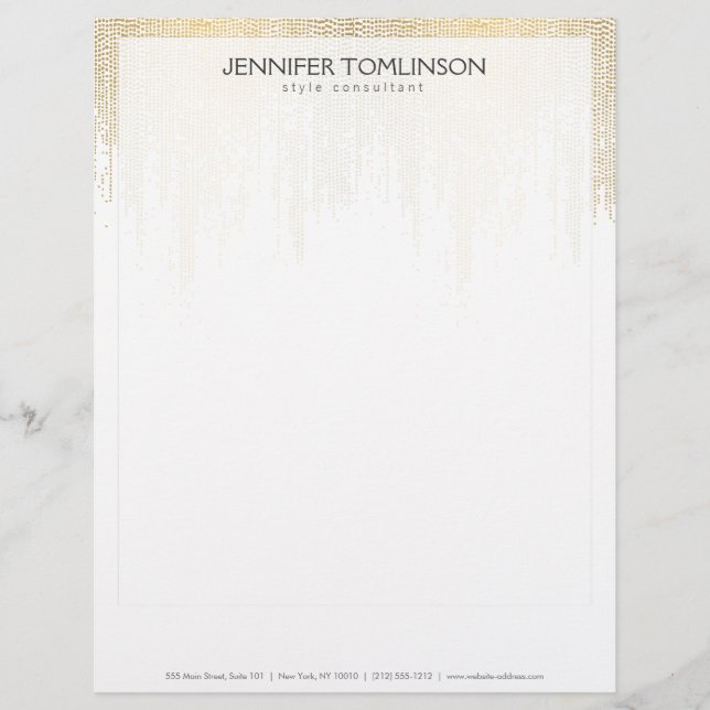 Elegant Faux Gold Confetti Dots Pattern Black II Letterhead (Front)