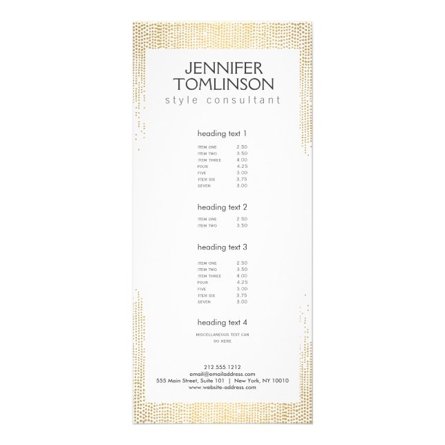 Elegant Faux Gold Confetti Dots Pattern Rack Card (Front)