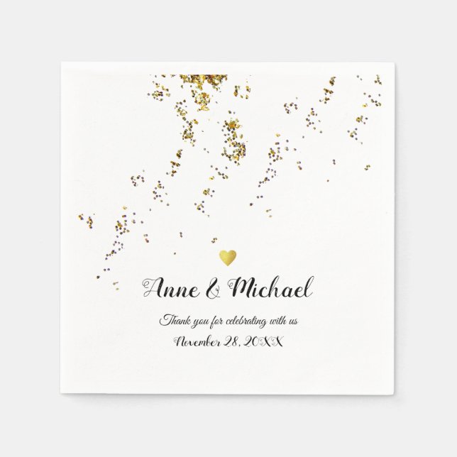 elegant faux gold confetti (falling dots) wedding napkins (Front)