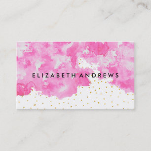 Elegant faux gold confetti pink wash watercolor business card