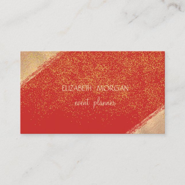 Elegant  Faux Gold Confetti ,Red Business Card (Front)
