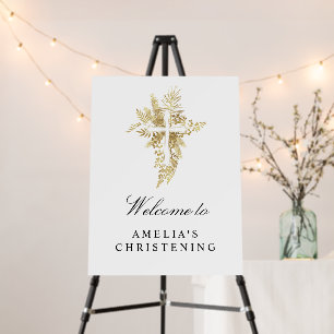 Elegant Faux Gold Cross Christening Welcome Sign