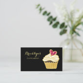 Elegant FAUX Gold Cupcakery and Pink Bokeh Heart Business Card (Standing Front)