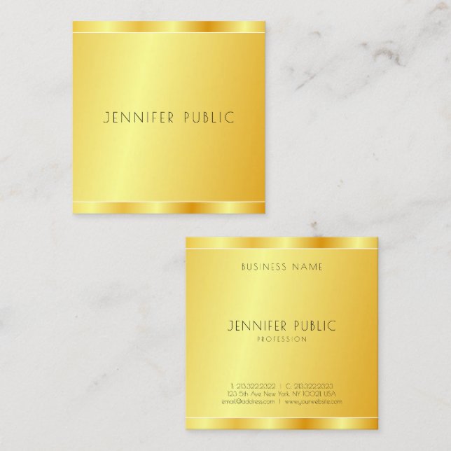 Elegant Faux Gold Custom Modern Professional Square Business Card (Front/Back)