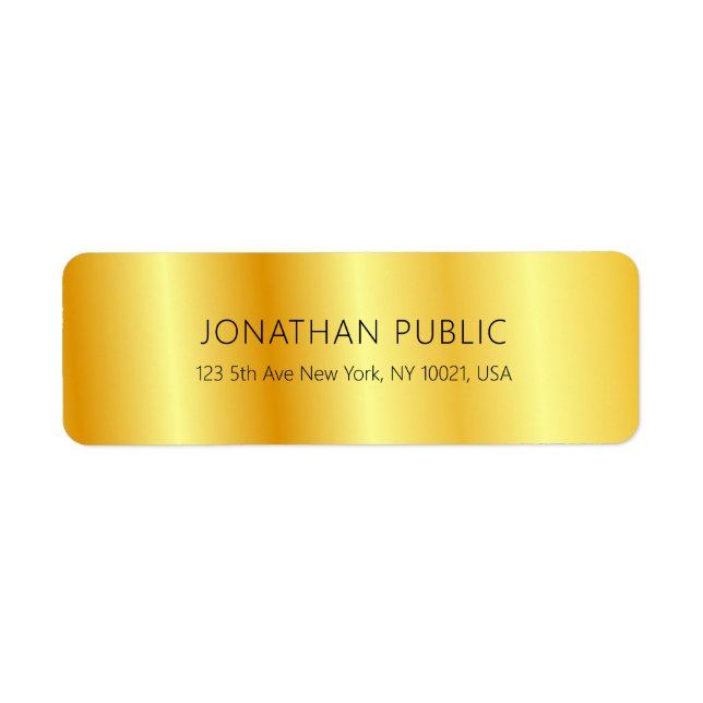 Elegant Faux Gold Custom Simple Template Return Label (Front)
