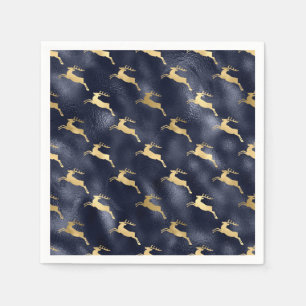 Elegant Faux Gold Deer Blue Faux Foil Christmas  Napkins