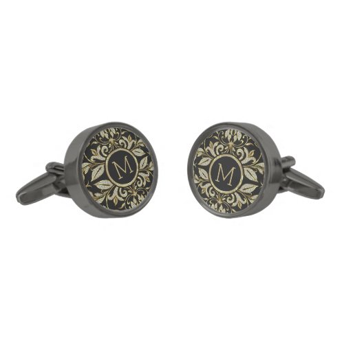 Elegant Faux Gold  Diamonds Print Floral Swirls Cufflinks