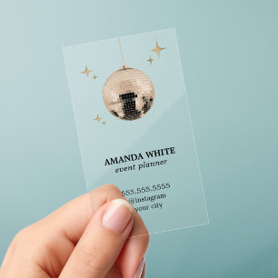 Elegant Faux Gold Disco Ball Event Planner Clear Business Cards