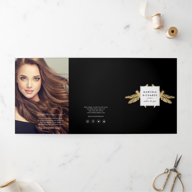 Elegant Faux Gold Dragonfly Duo Black Brochure (Outside)