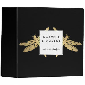 Elegant Faux Gold Dragonfly Duo on Black Binder