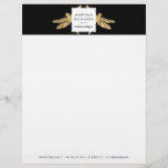 Elegant Faux Gold Dragonfly Duo on Black Letterhead<br><div class="desc">An elegant and unexpected pair of faux gold dragonflies peak out from behind a stylized box holding your name or business name on this personalized letterhead. Beautiful stationery for interior designers,  jewelry designers,  home staging,  decorators,  or any creative profession. © 1201AM Design Studio</div>