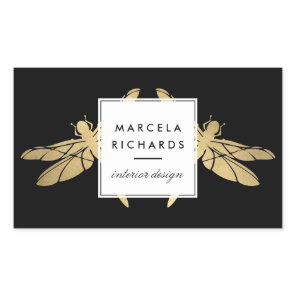 Elegant Faux Gold Dragonfly Duo on Black Rectangular Sticker