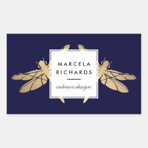 Elegant Faux Gold Dragonfly Duo on Dark Navy Rectangular Sticker