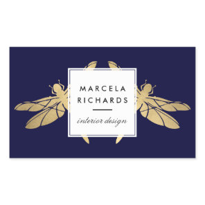 Elegant Faux Gold Dragonfly Duo on Dark Navy Rectangular Sticker