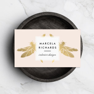 Elegant Faux Gold Dragonfly Duo on Pink Business Card
