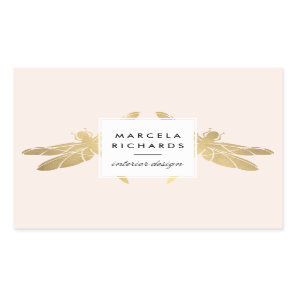 Elegant Faux Gold Dragonfly Duo on Pink Rectangular Sticker