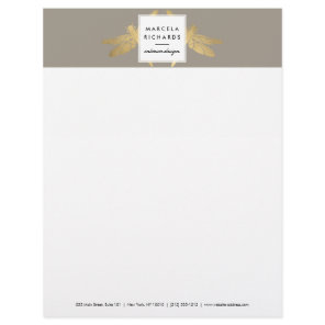 Elegant Faux Gold Dragonfly Duo on Taupe Letterhead