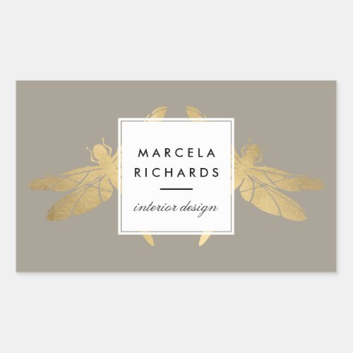 Elegant Faux Gold Dragonfly Duo on Taupe Rectangular Sticker