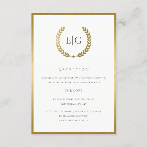 ELEGANT FAUX GOLD FLORAL LAUREL WREATH RECEPTION ENCLOSURE CARD