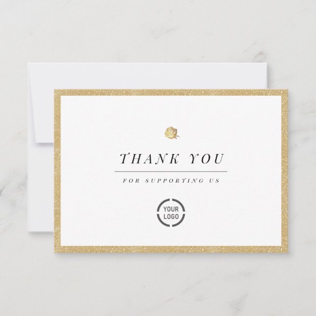 Elegant faux gold floral minimalist business thank you card (Front)