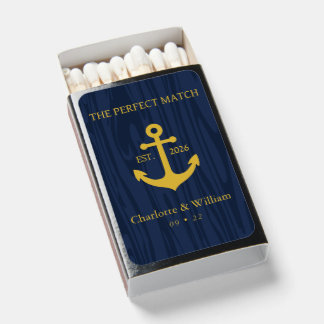 Elegant Faux Gold Foil Anchor Navy Wood Grain Matchboxes