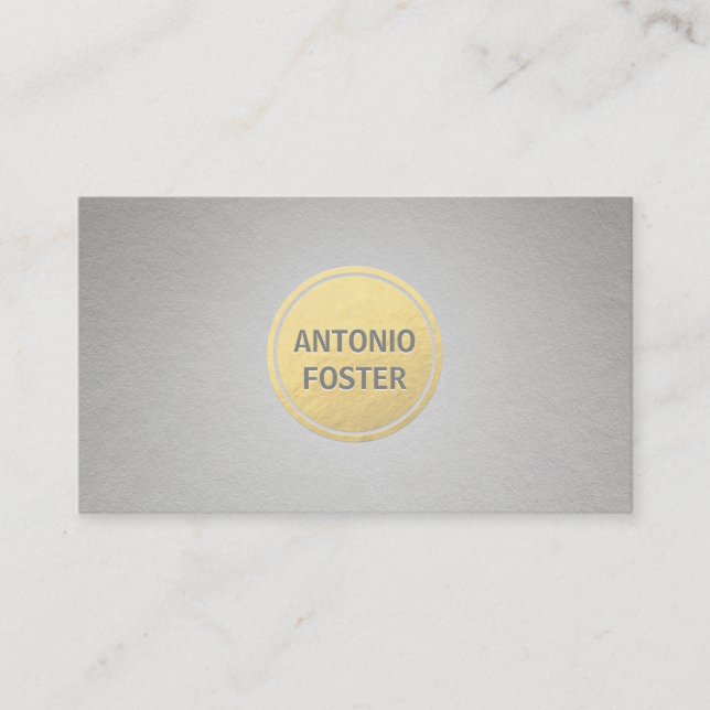 Elegant Faux Gold Foil Circle Gray Paper Designer Business Card (Front)