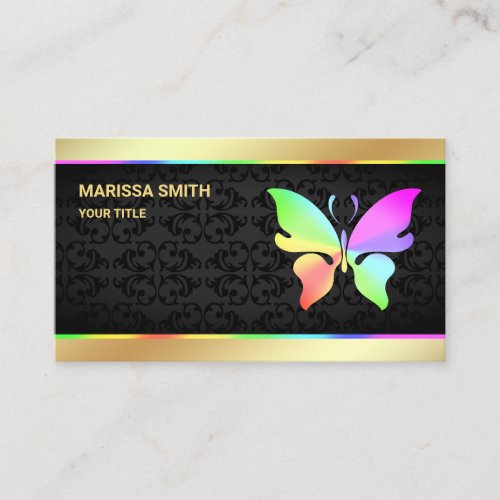 Elegant Faux Gold Foil Colorful Rainbow Butterfly Business Card