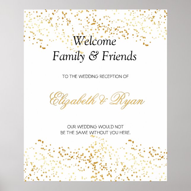 Elegant, Faux Gold Foil Confetti, Custom, Wedding Poster (Front)