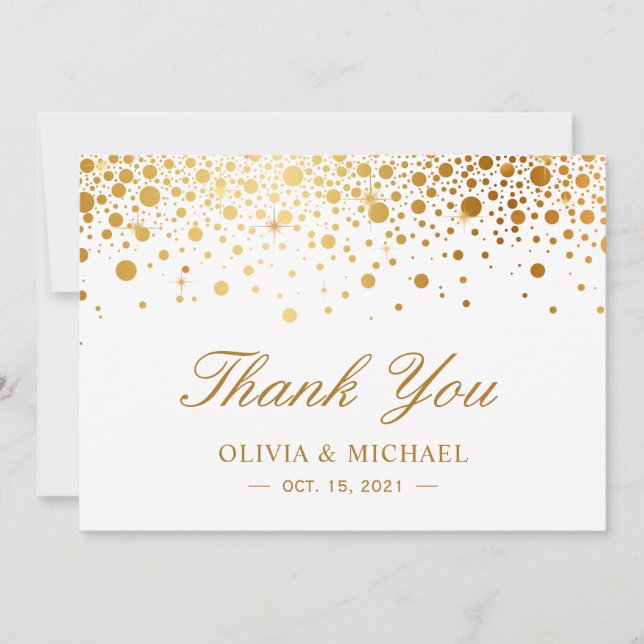 Elegant Faux Gold Foil Confetti Dots Thank You Card (Front)